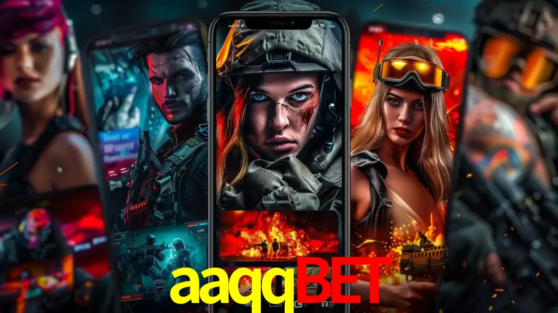 Montagem de telas de celular mostrando diversos personagens, masculinos e femininos, de um jogo de tiro, ilustrando a diversidade de equipes de e-sports para apostar no aaqqbet.