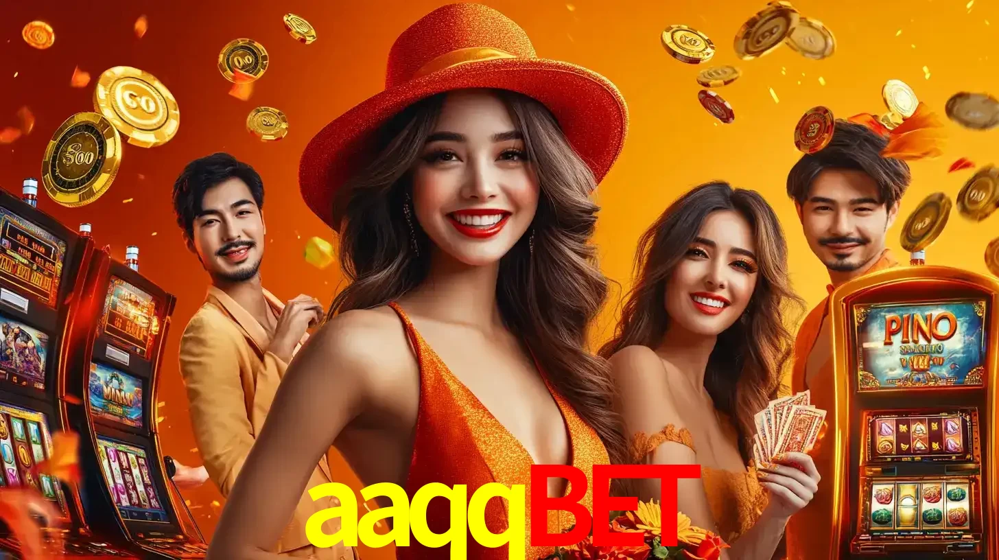 Grupo de amigos asiáticos sorrindo e se divertindo com máquinas de caça-níqueis em um ambiente festivo, celebrando suas vitórias nos jogos de cassino do aaqqbet.