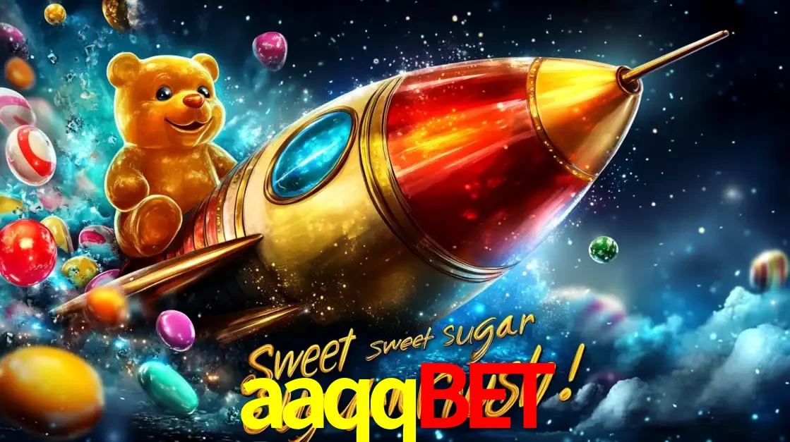 Arte promocional do jogo de slot Sugar Rush, com um urso de pelúcia em um foguete viajando pelo espaço de doces, um dos jogos divertidos disponíveis no cassino aaqqbet.