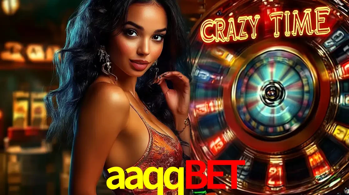 Mulher elegante ao lado da vibrante roda da fortuna do jogo de cassino ao vivo Crazy Time, um dos game shows mais populares e cheios de prêmios do aaqqbet.